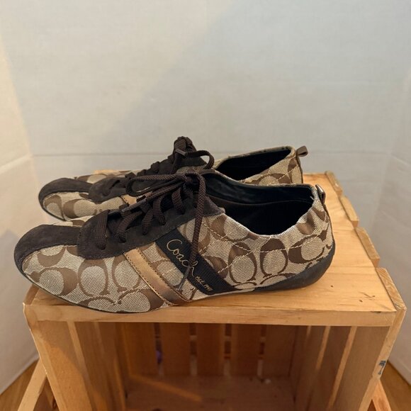 Coach Size 9 Women' s Belina Signature Brown & Tan Logo Sneakers - Picture 13 of 15